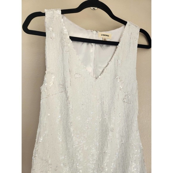 NWOT L'agence v-neck Sequin Mini Dress Size 2 White - Picture 6 of 10